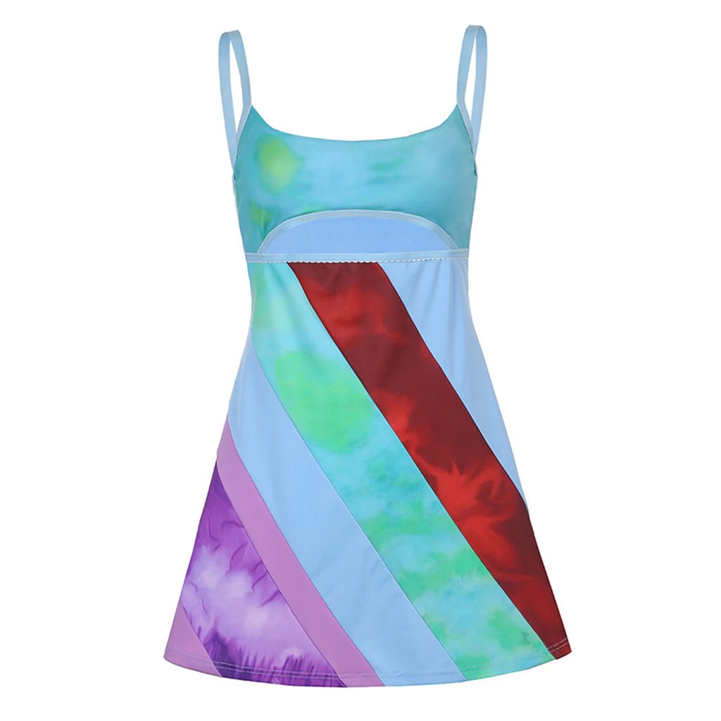 Y2K Contrast Hollow Suspender A-Line Mini Dress