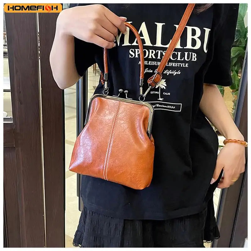 Shell Crossbody Vintage Brown PU Leather Bag