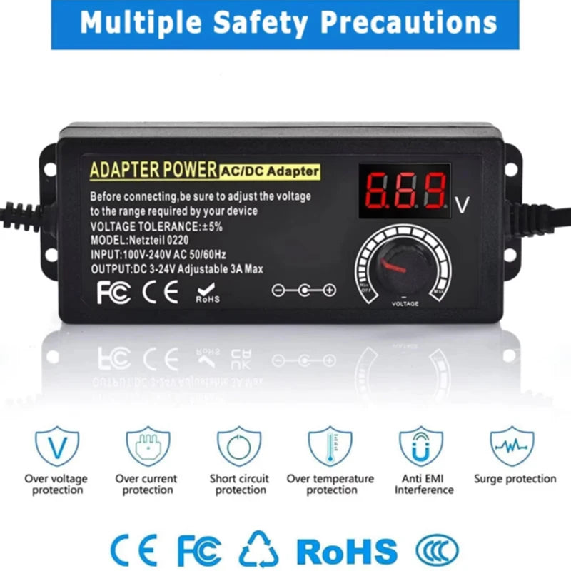 Adjustable AC - DC power adapter3V - 24V