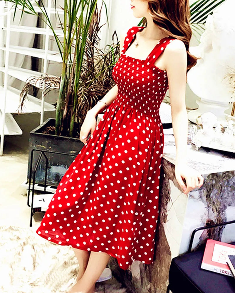 Vintage Dot Ruffle Maxi Dress