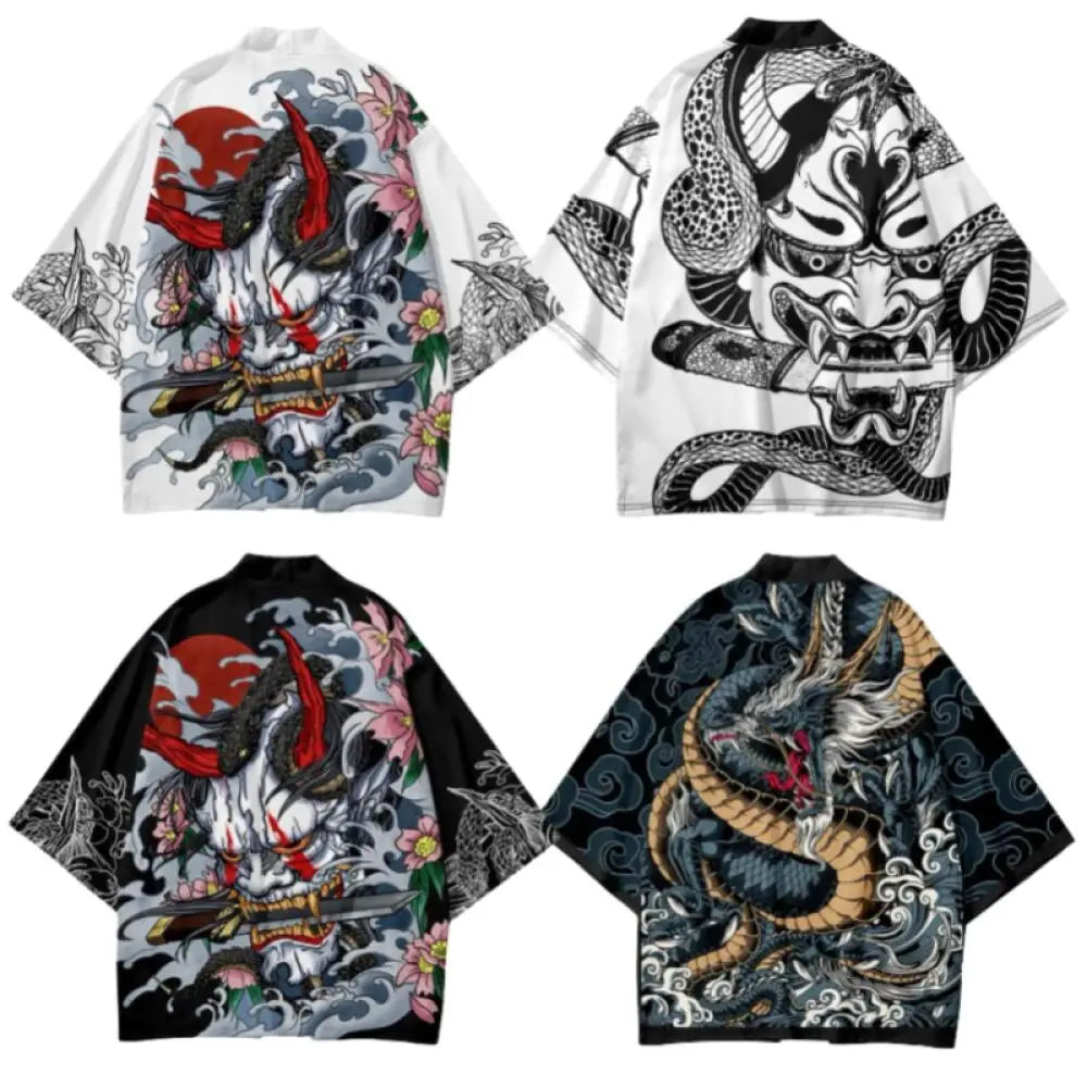 Dragon Print Japanese Kimono Cardigan Coat