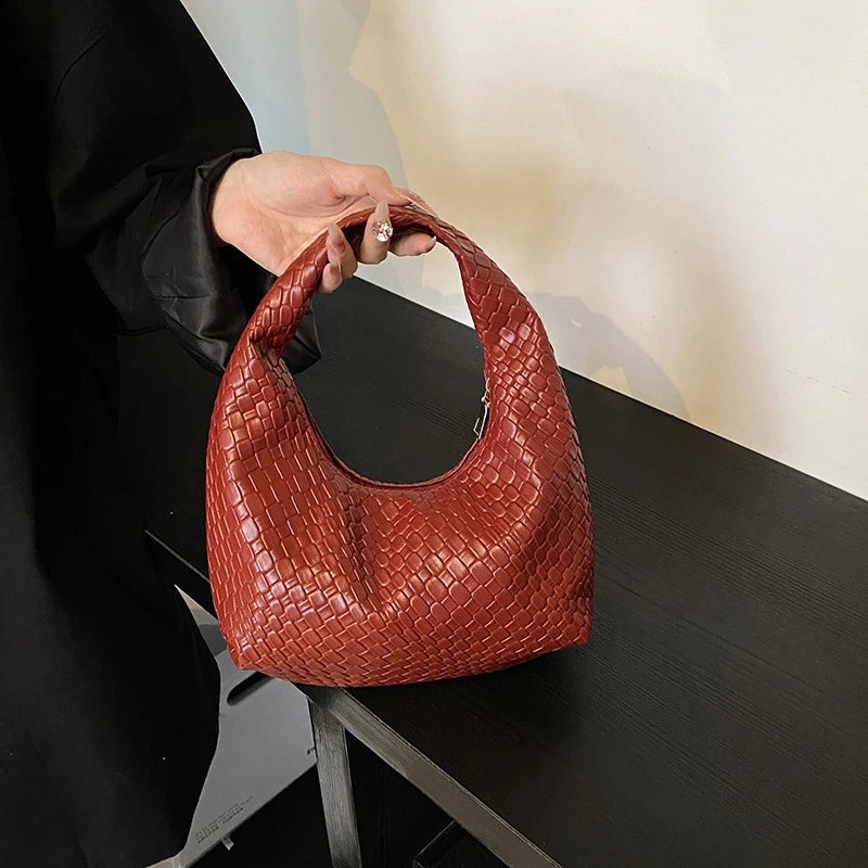 Woven Embossed PU Leather Hobo Shoulder Bag