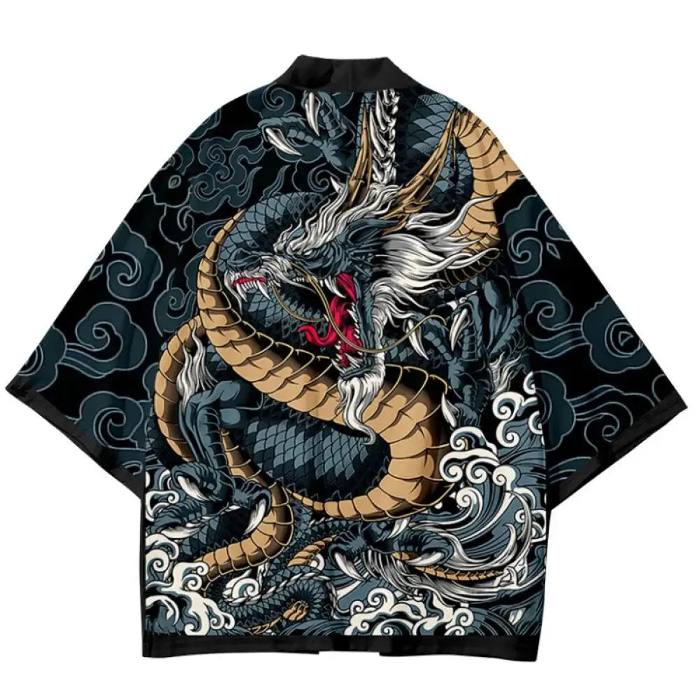 Dragon Print Japanese Kimono Cardigan Coat