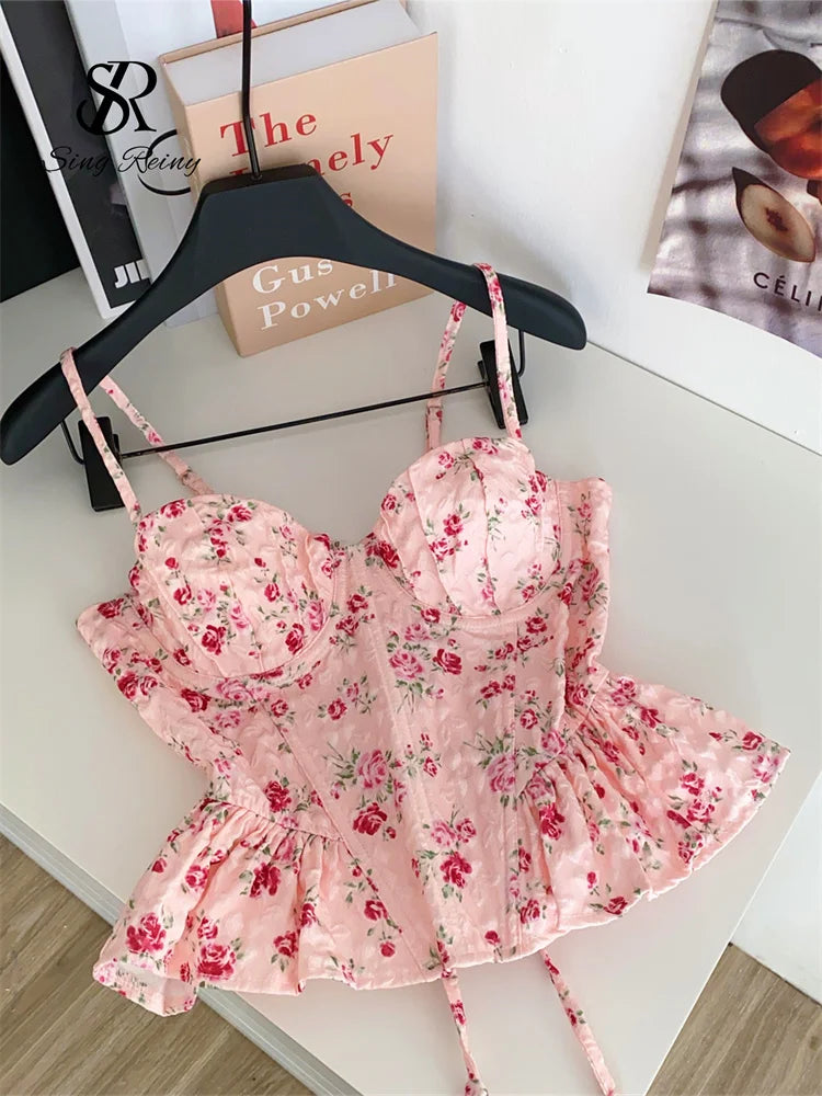 French Corset Print Beach Cami Top