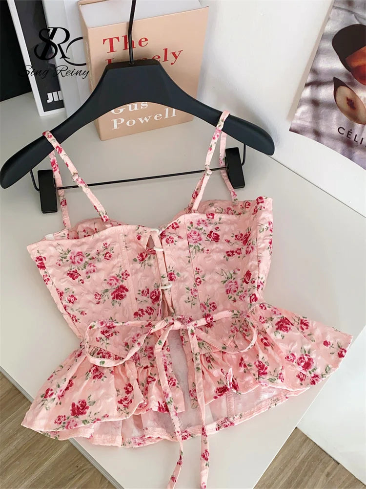 French Corset Print Beach Cami Top