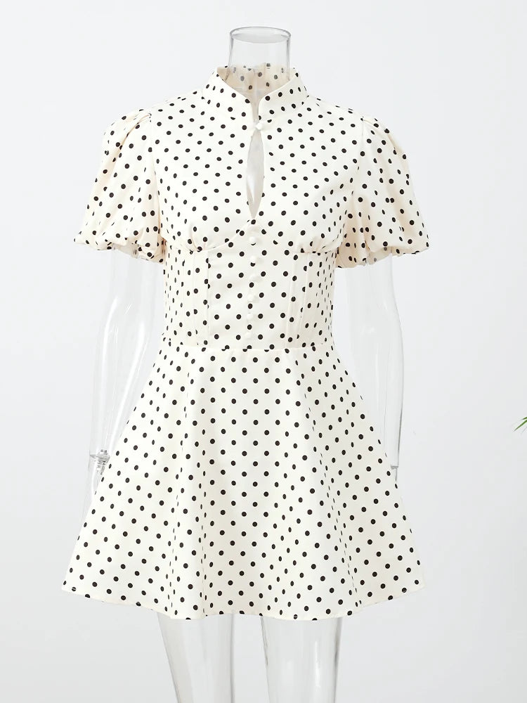Polka Dot Halter Backless Mini Dress