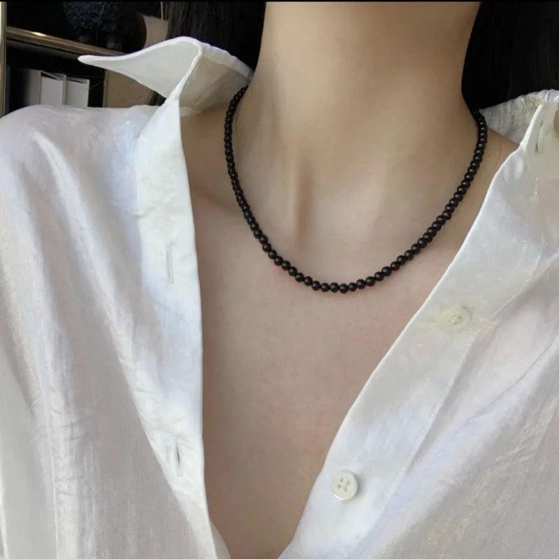 Black Agate Natural Stone Beaded Necklace
