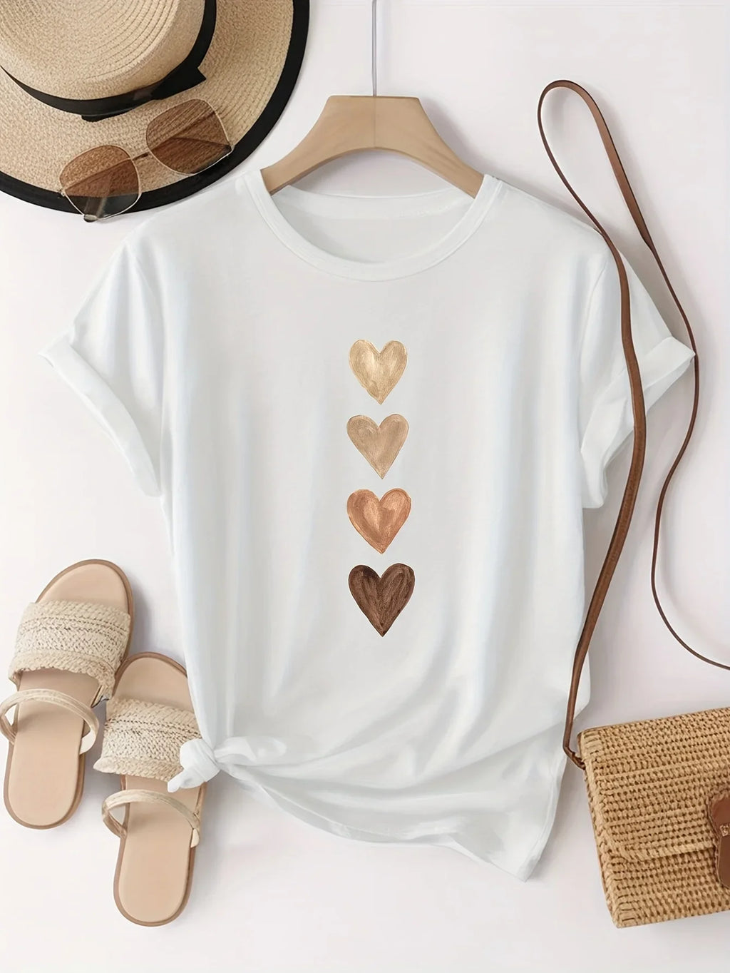 Black & Gold Four Heart Graphic T-Shirt