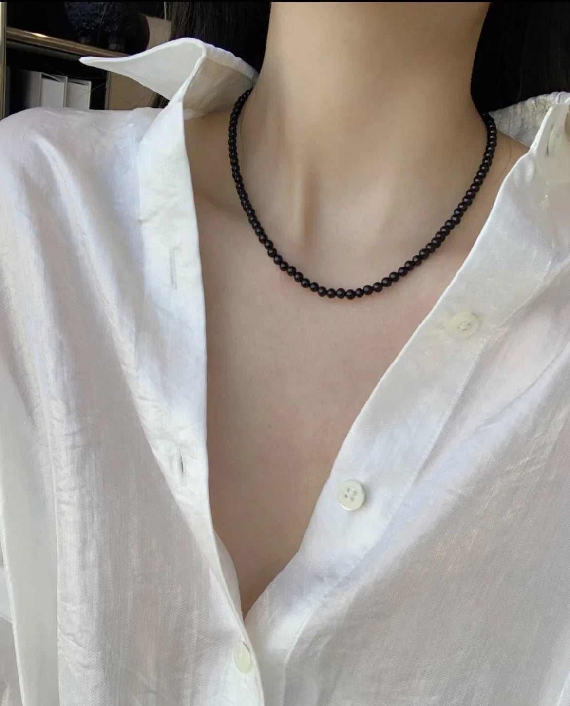 Black Agate Natural Stone Beaded Necklace
