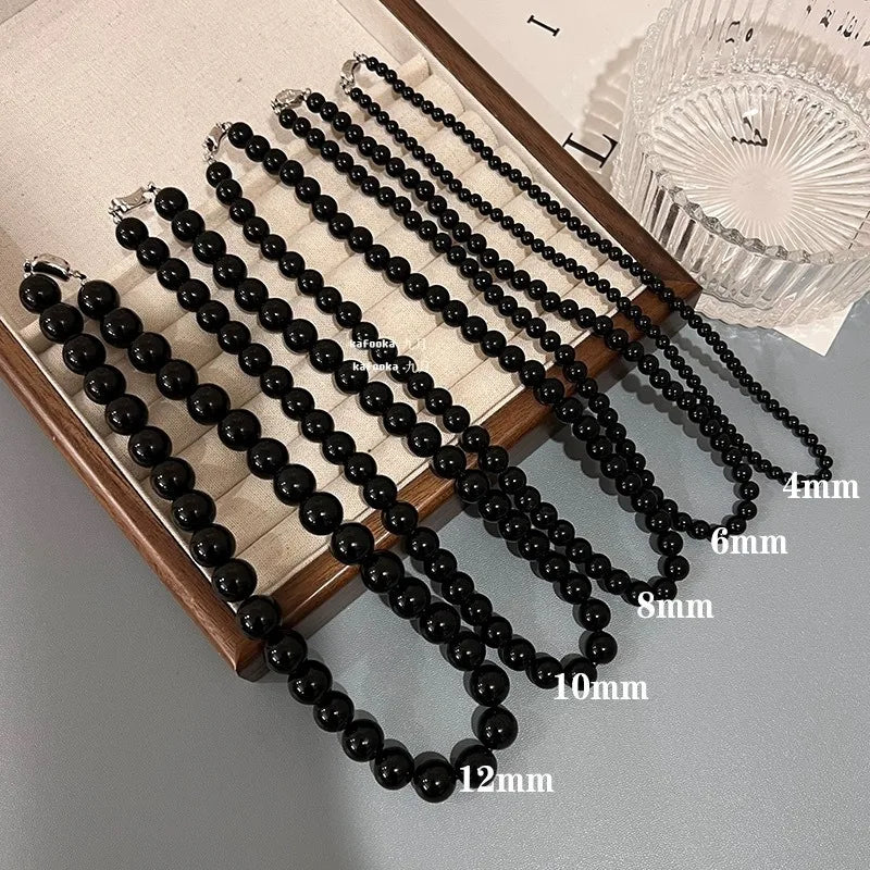 Black Agate Natural Stone Beaded Necklace