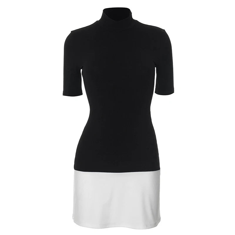 Black & White Turtleneck Patchwork Bodycon Dress