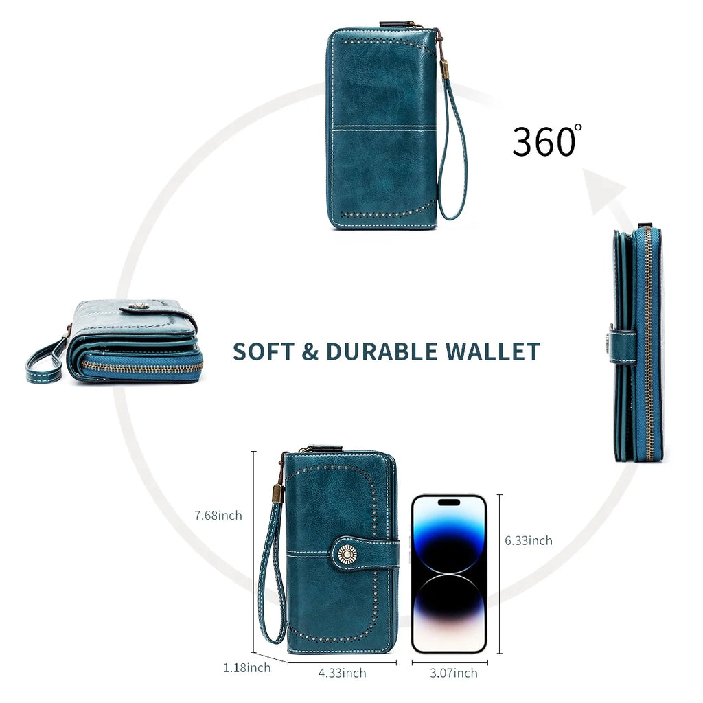 RFID Anti-Theft Retro Leather Long Wallet