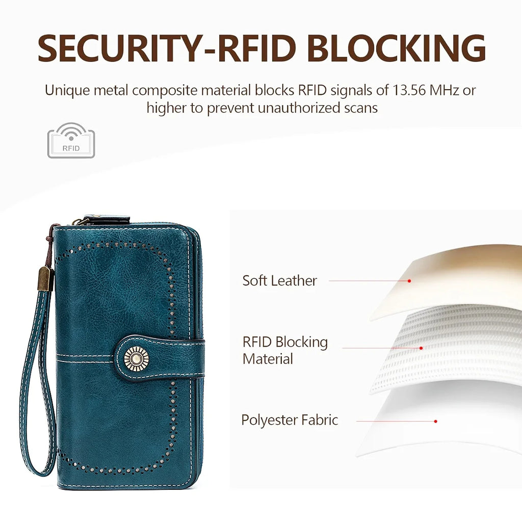 RFID Anti-Theft Retro Leather Long Wallet