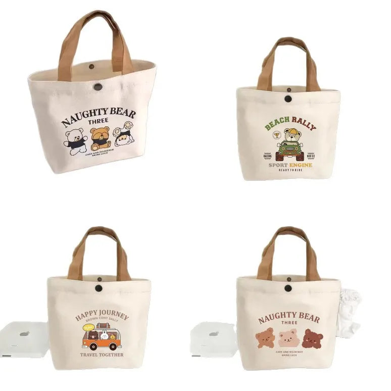 Little Bear Canvas Tote Handbag