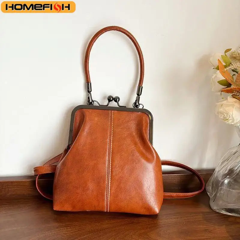 Shell Crossbody Vintage Brown PU Leather Bag