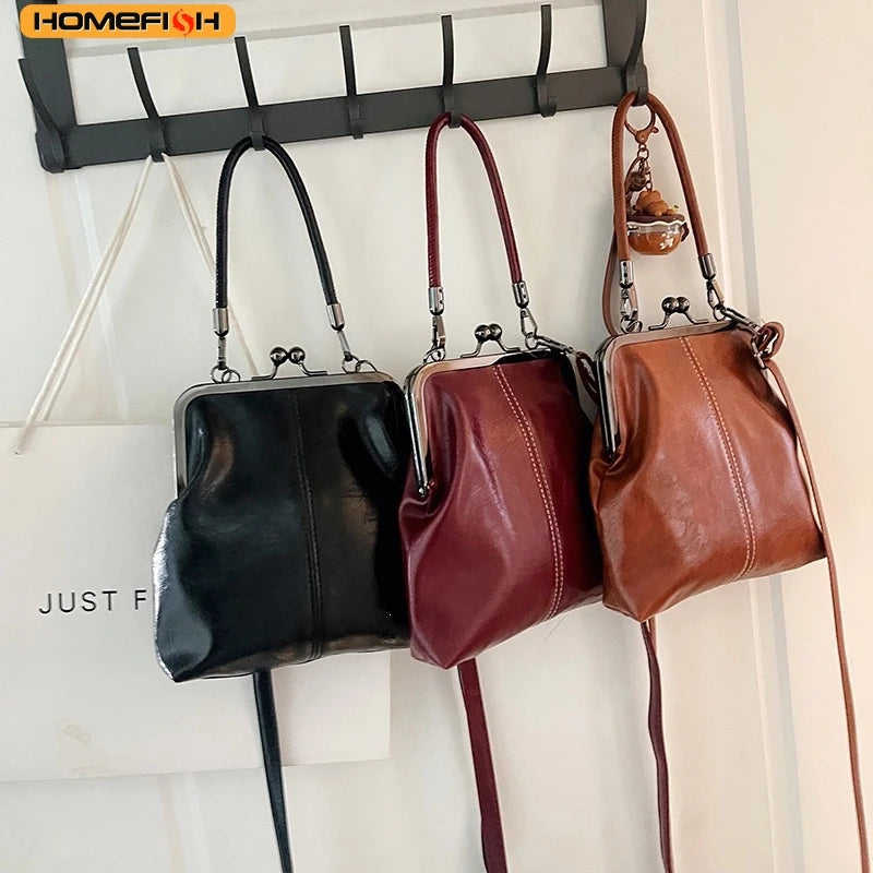 Shell Crossbody Vintage Brown PU Leather Bag