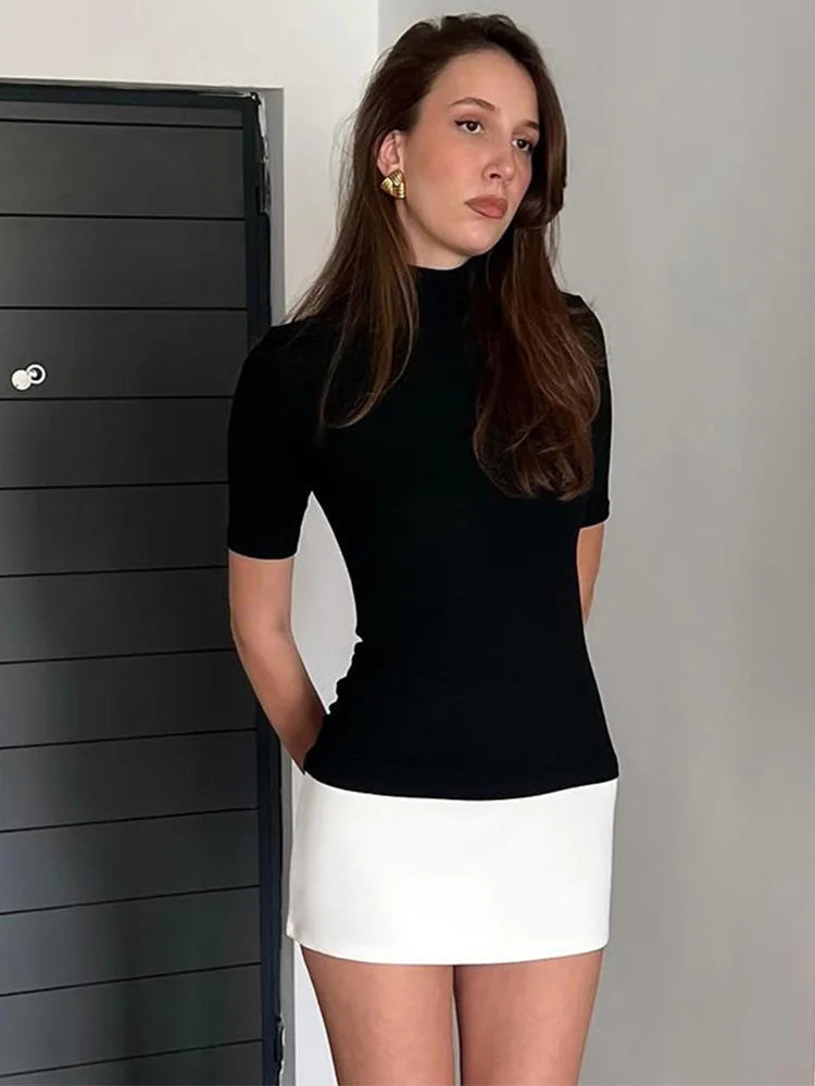 Black & White Turtleneck Patchwork Bodycon Dress