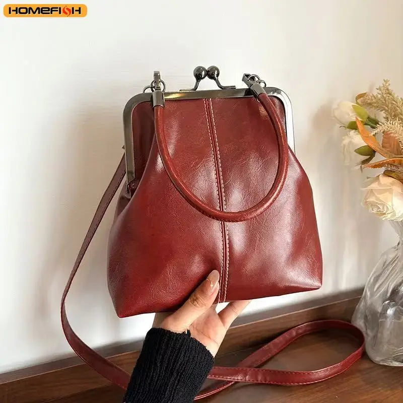 Shell Crossbody Vintage Brown PU Leather Bag