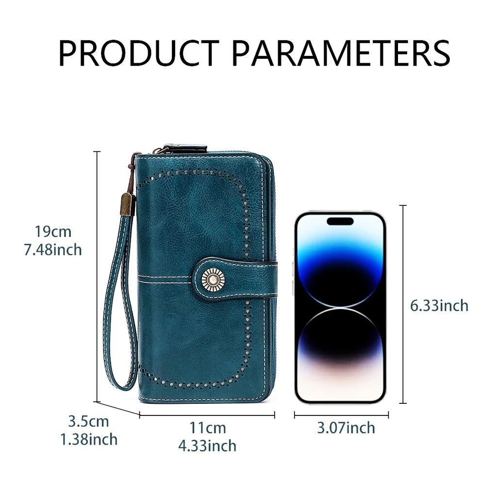 RFID Anti-Theft Retro Leather Long Wallet
