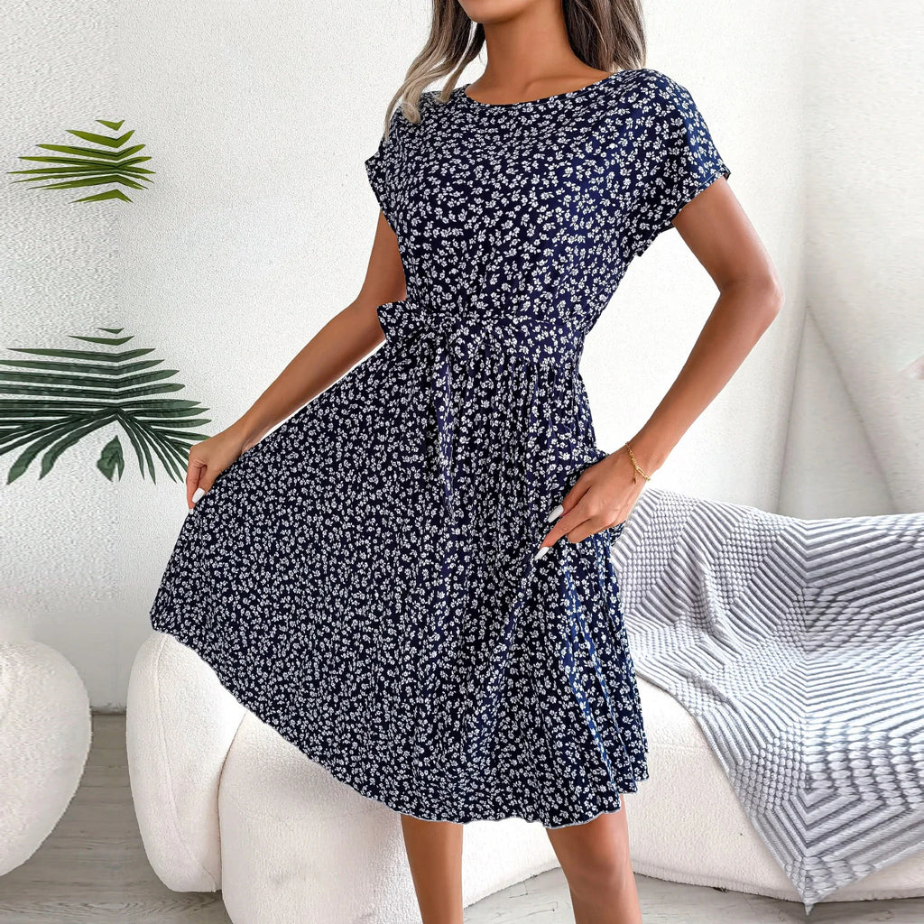 Floral Pleated A-Line Maxi Dress