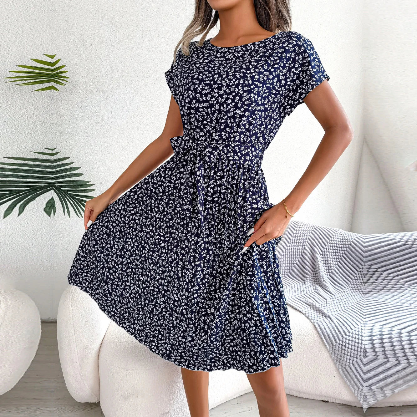 Floral Pleated A-Line Maxi Dress