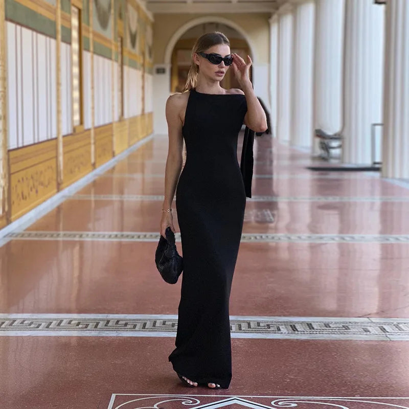 Tie-Detail Elegant Bodycon Maxi Dress