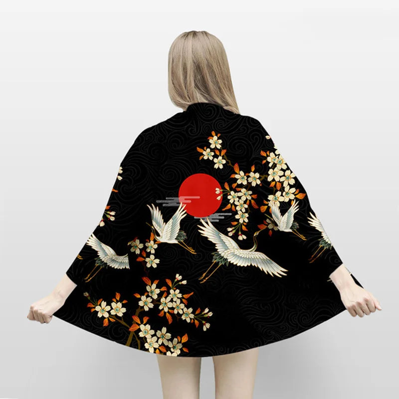 Samurai Crane Japanese Kimono Haori Cardigan