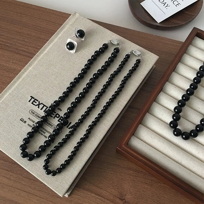 Black Agate Natural Stone Beaded Necklace
