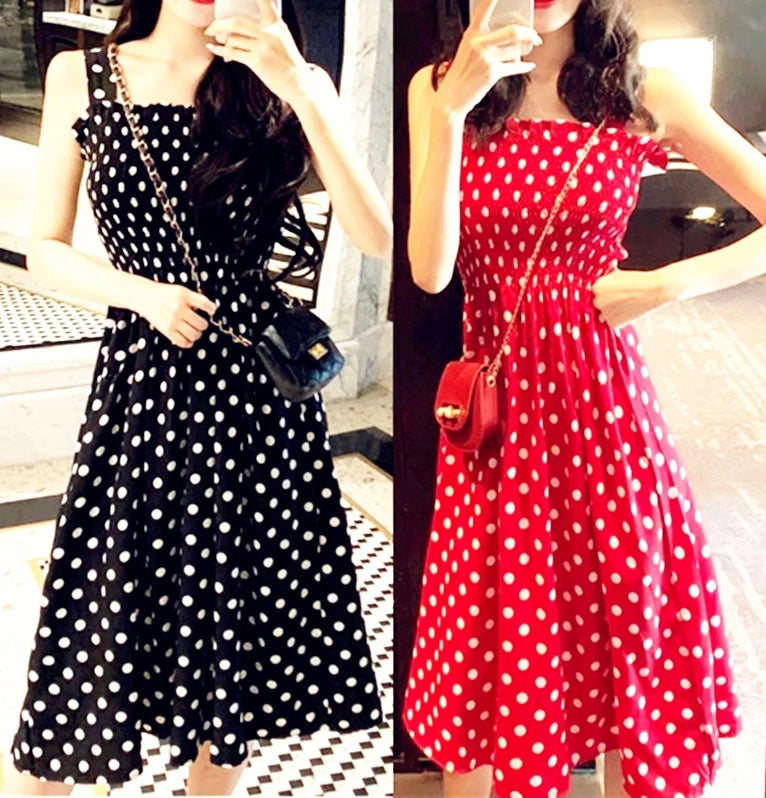 Vintage Dot Ruffle Maxi Dress
