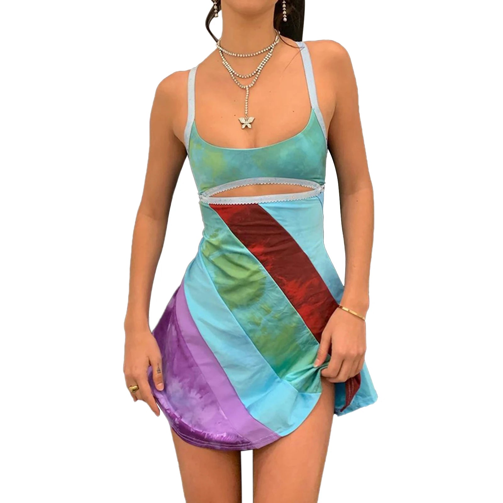 Y2K Contrast Hollow Suspender A-Line Mini Dress