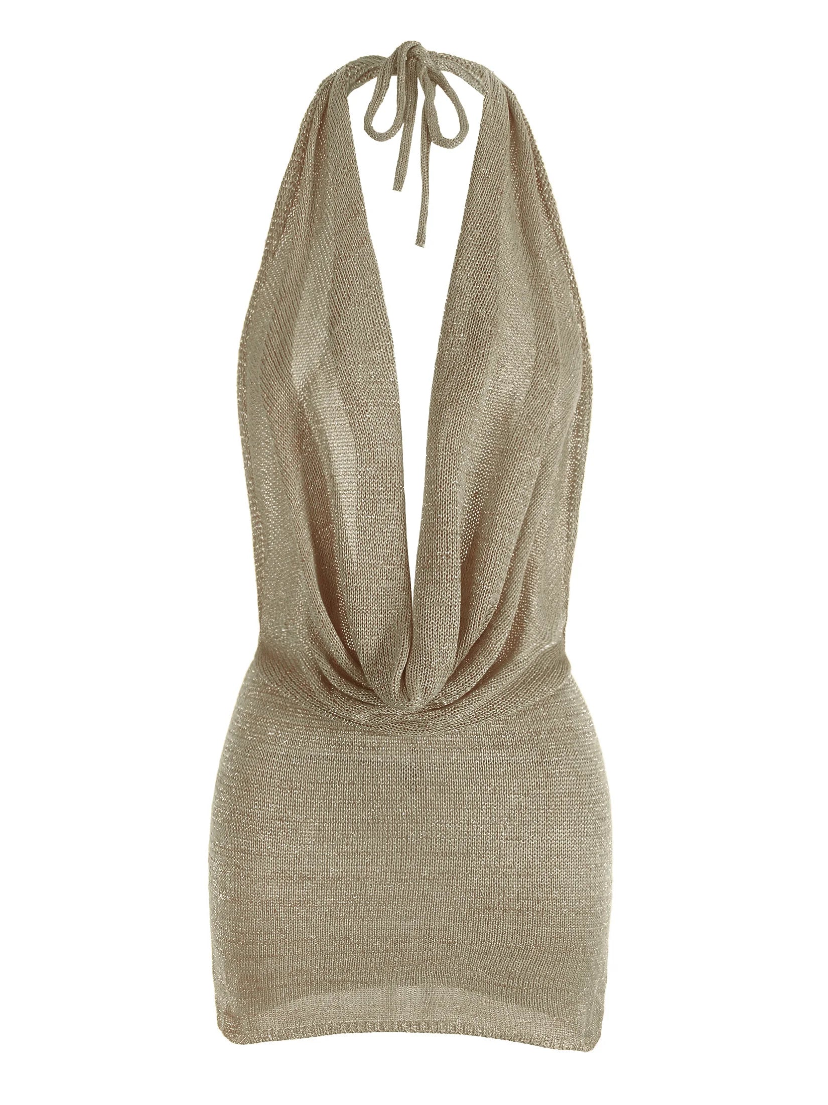 Deep V-Neck Backless Knit Mini Dress