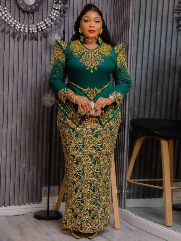 Luxury Long Sleeve Bodycon Evening Gown