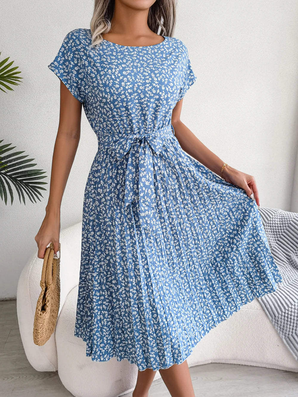 Floral Pleated A-Line Maxi Dress
