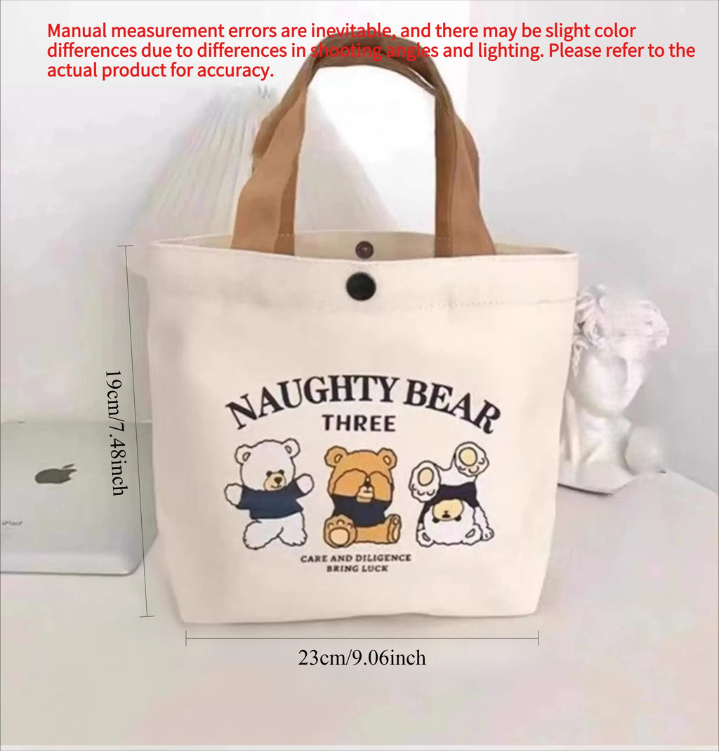 Little Bear Canvas Tote Handbag