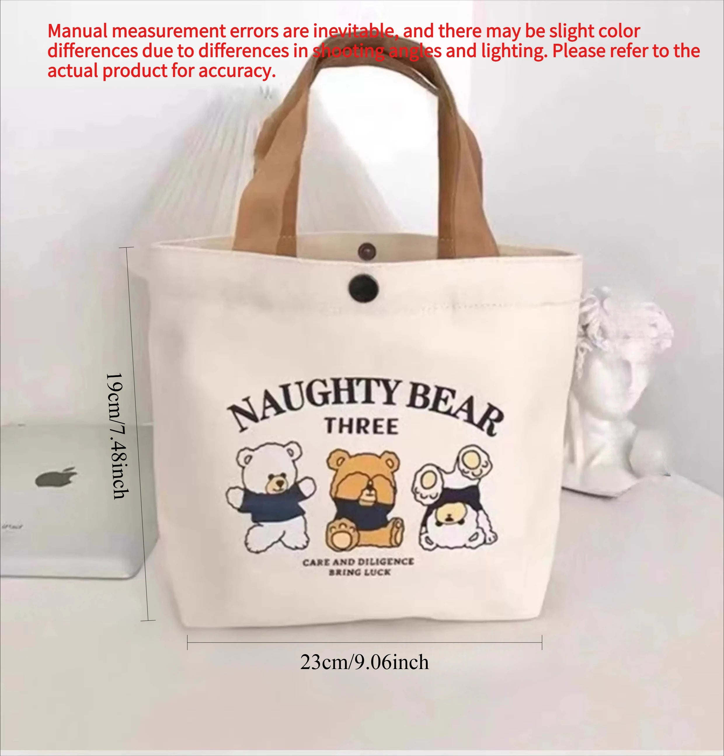 Little Bear Canvas Tote Handbag