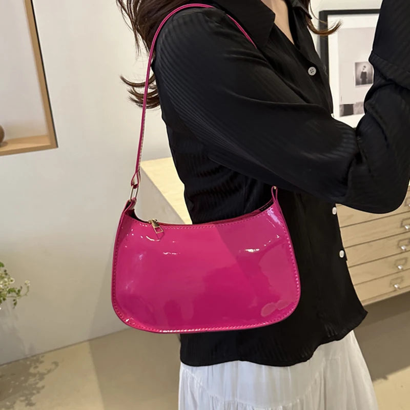Retro Solid PU Leather Underarm Hobo Bag