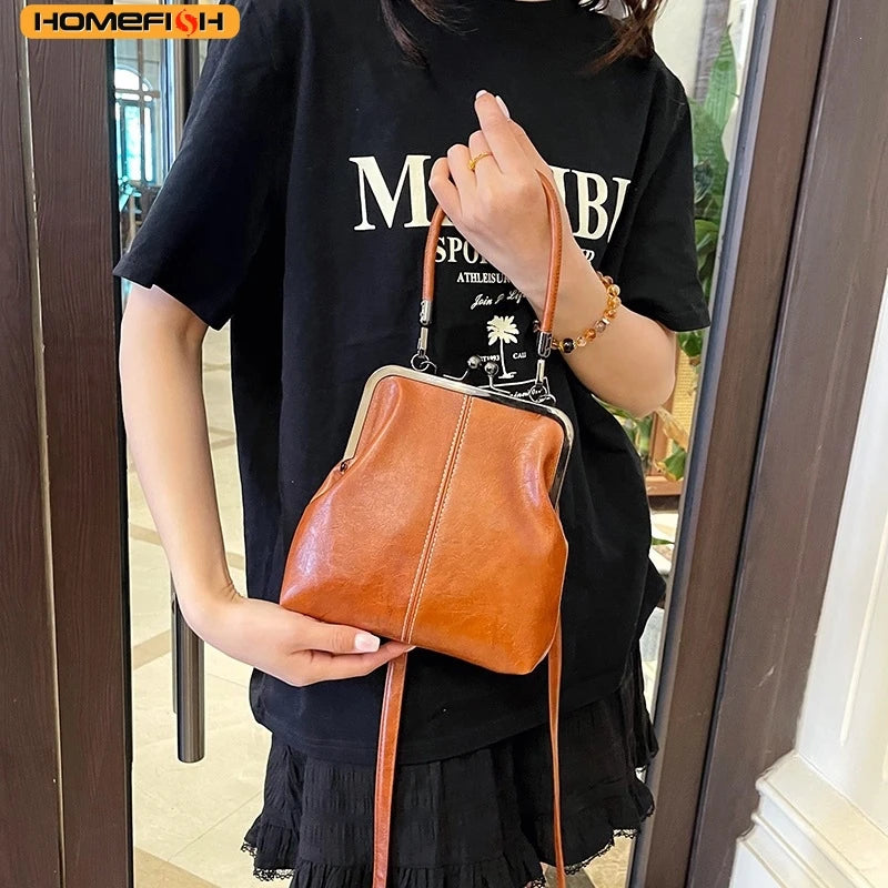 Shell Crossbody Vintage Brown PU Leather Bag