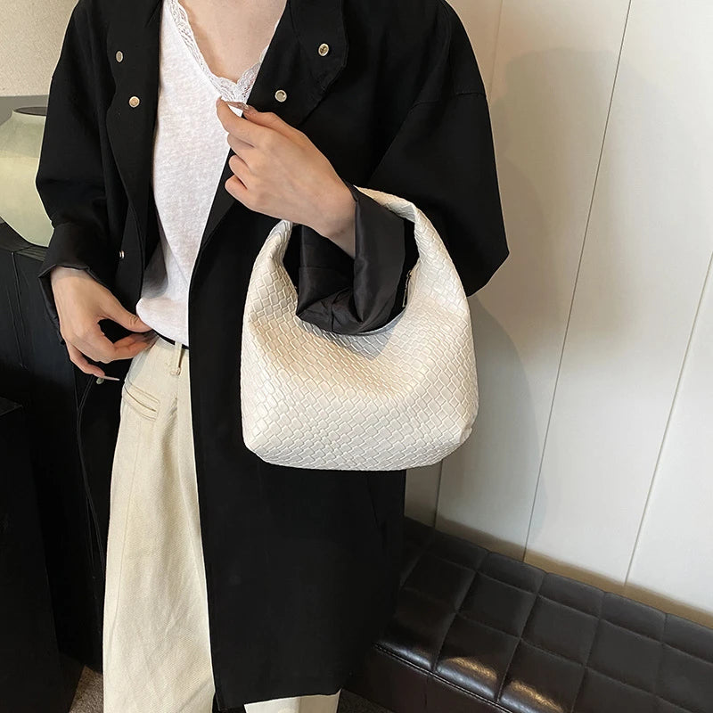 Woven Embossed PU Leather Hobo Shoulder Bag