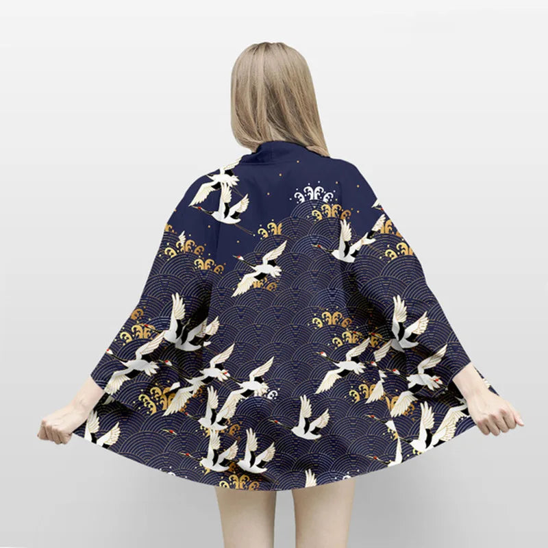 Samurai Crane Japanese Kimono Haori Cardigan