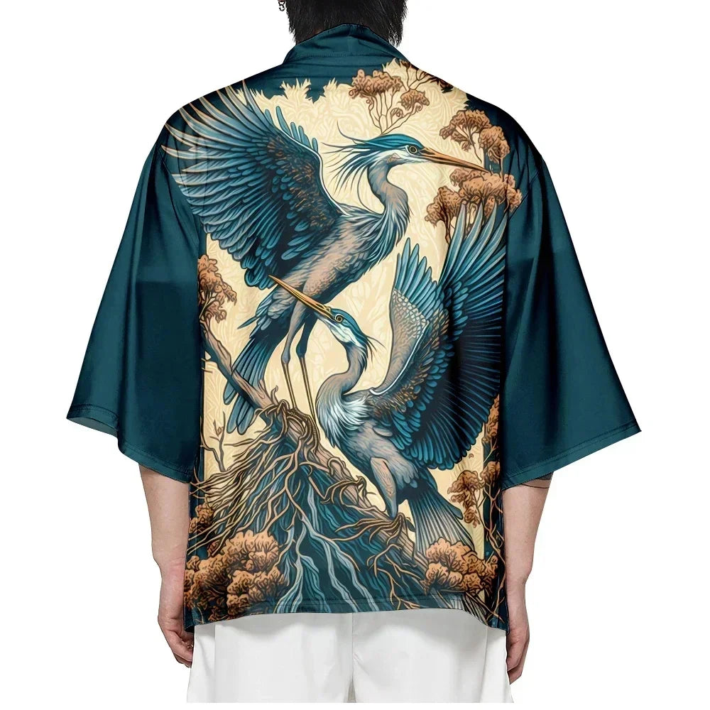 Samurai Crane Japanese Kimono Haori Cardigan