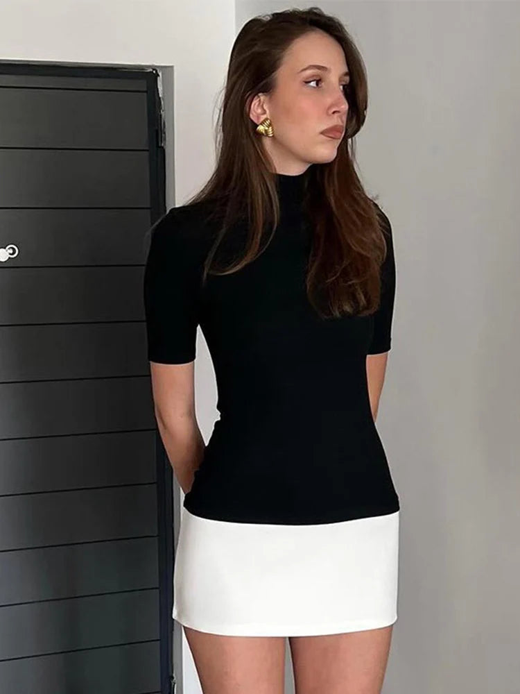 Black & White Turtleneck Patchwork Bodycon Dress