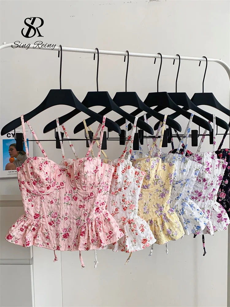 French Corset Print Beach Cami Top
