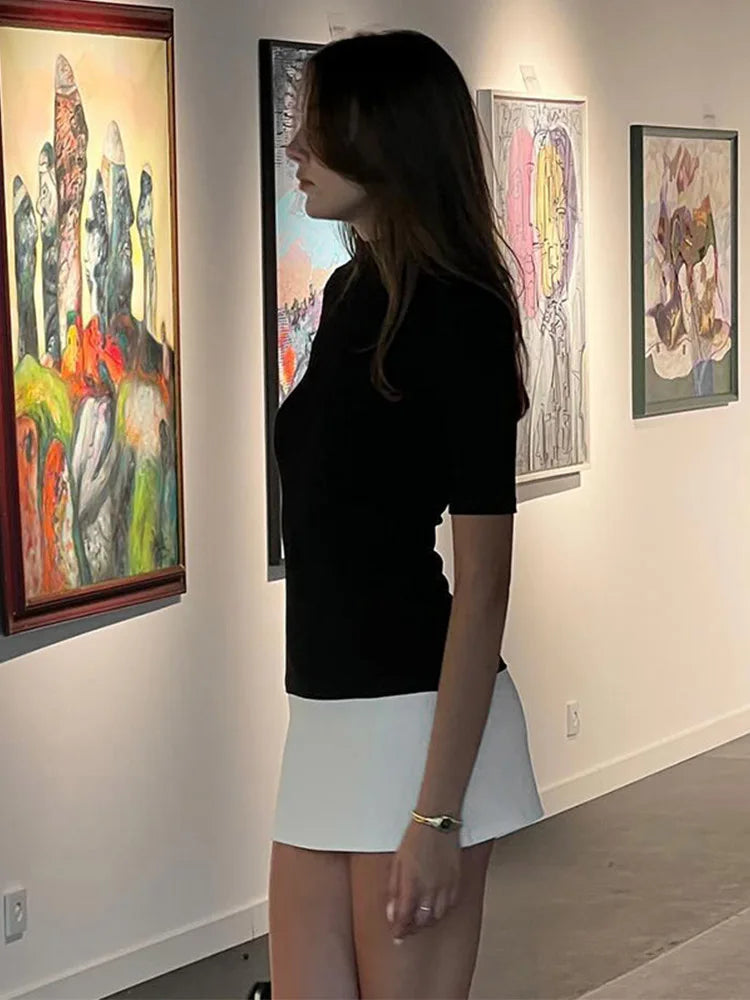 Black & White Turtleneck Patchwork Bodycon Dress