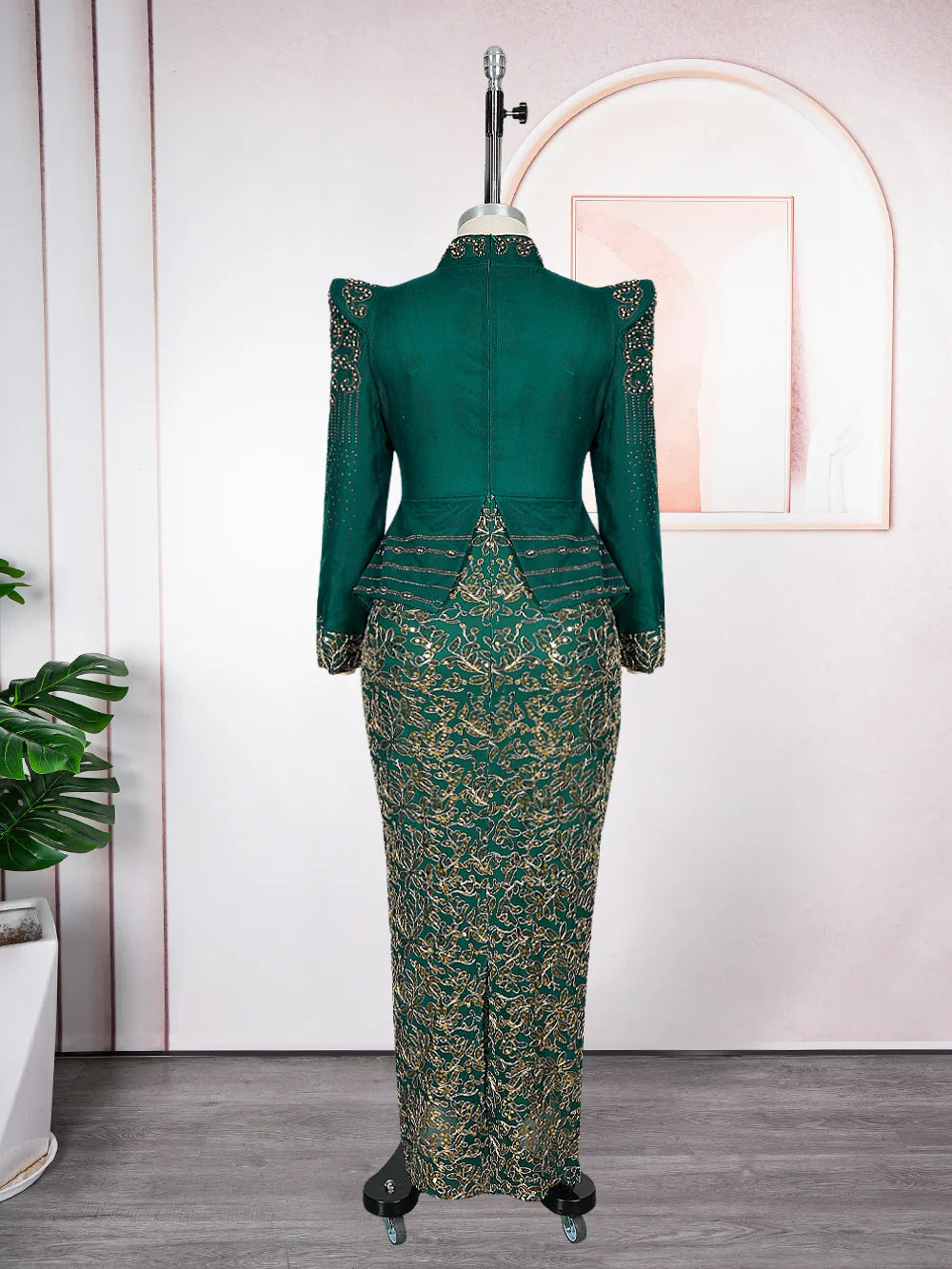 Luxury Long Sleeve Bodycon Evening Gown