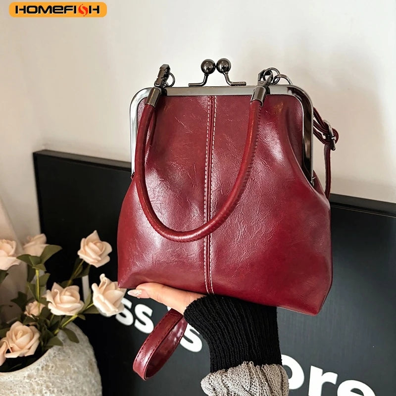 Shell Crossbody Vintage Brown PU Leather Bag