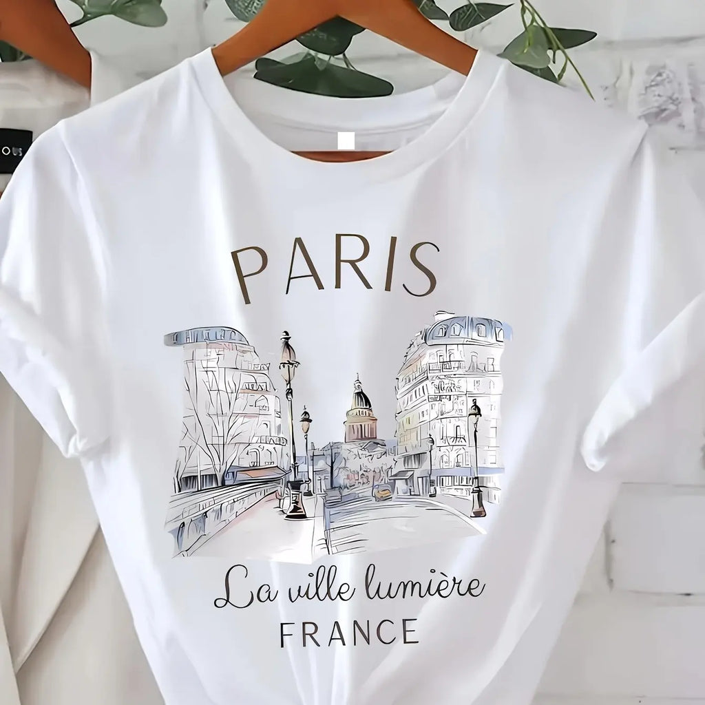 Paris Print Short Sleeve Crew Neck T-Shirt