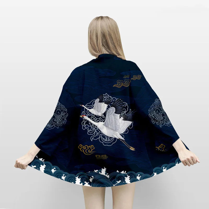 Samurai Crane Japanese Kimono Haori Cardigan
