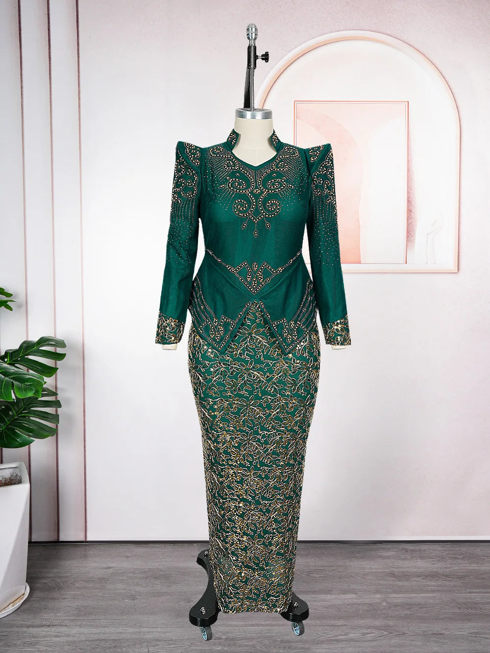 Luxury Long Sleeve Bodycon Evening Gown