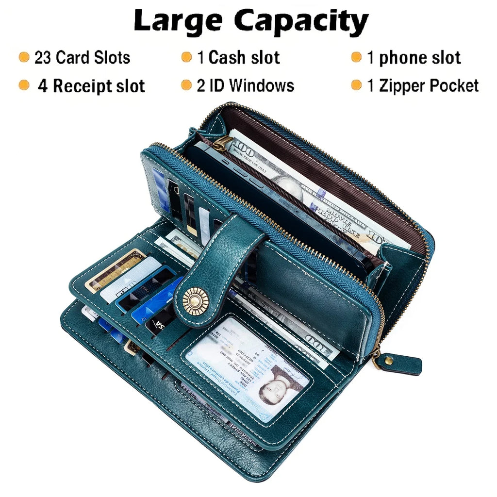 RFID Anti-Theft Retro Leather Long Wallet