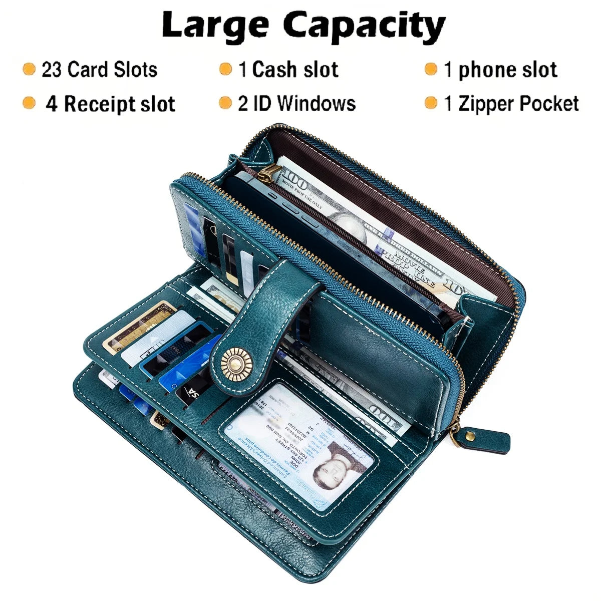 RFID Anti-Theft Retro Leather Long Wallet